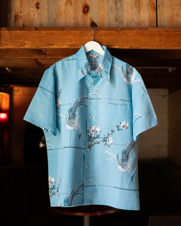 1970's Capri West Blue Floral Button Up