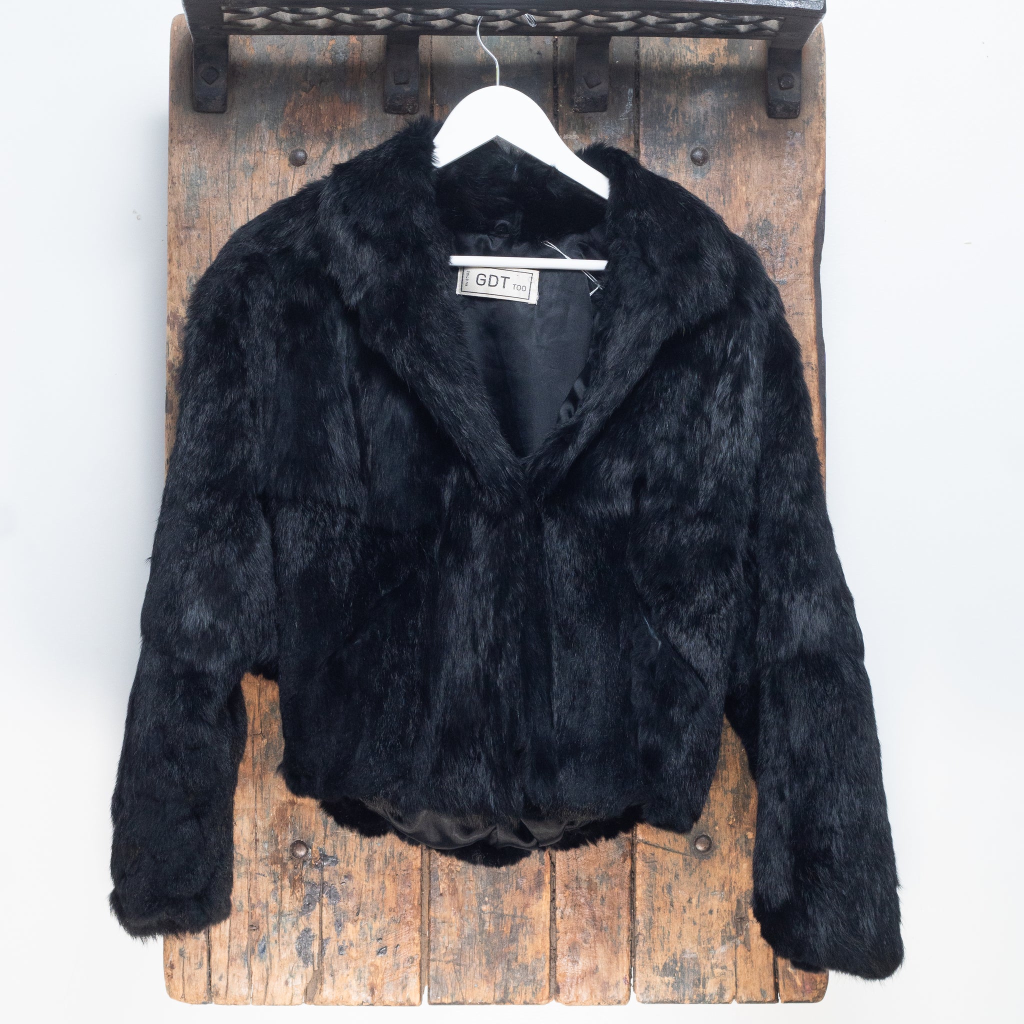 80's GDT TOO Black RabbitFur Bomber Size M