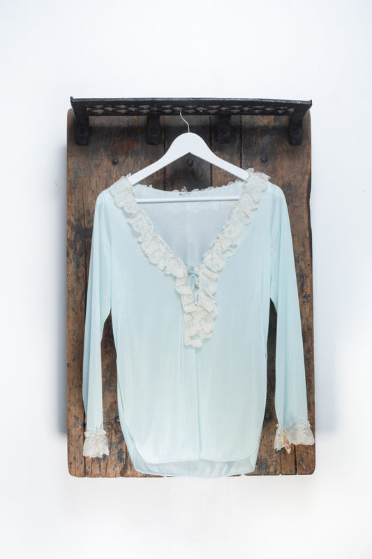 Elizabeth Gordon Baby Blue Deadstock Laced Long Sleeve Size S