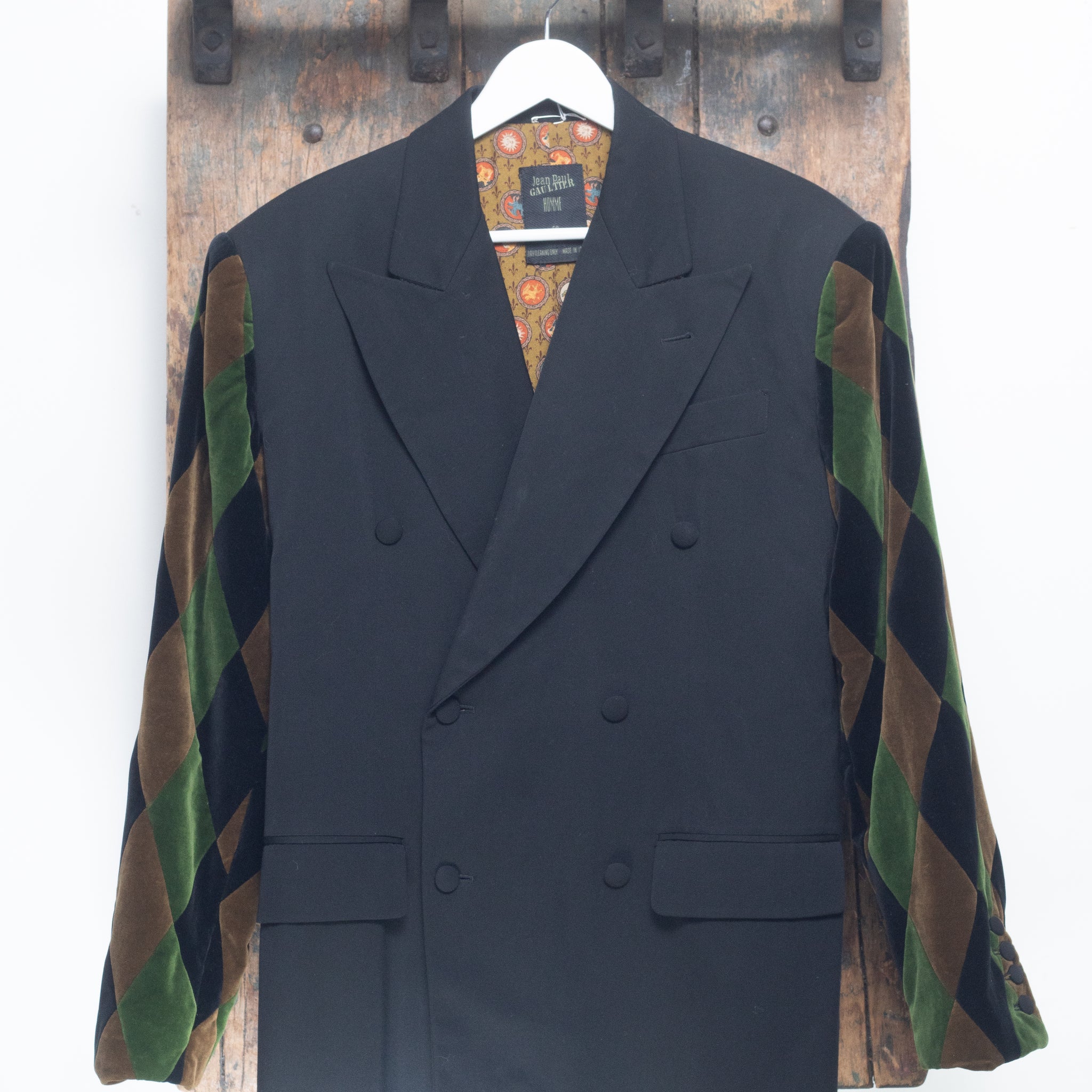 Jean-Paul Gaultier Homme Double Breasted Blazer With Argyle Patch Work Sleeves Size M