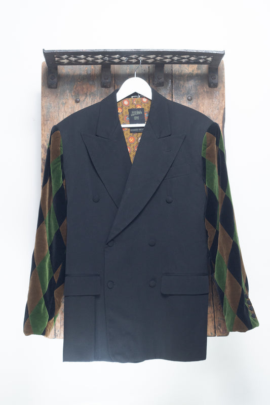 Jean-Paul Gaultier Homme Double Breasted Blazer With Argyle Patch Work Sleeves Size M