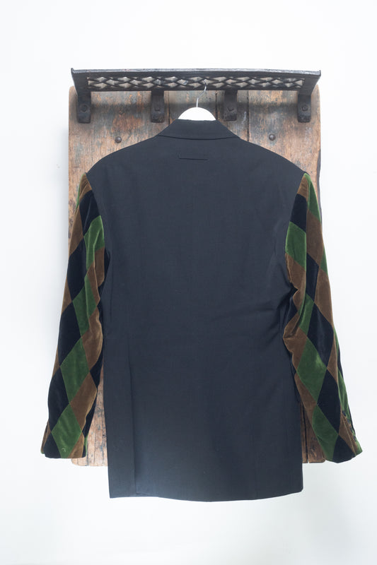 Jean-Paul Gaultier Homme Double Breasted Blazer With Argyle Patch Work Sleeves Size M