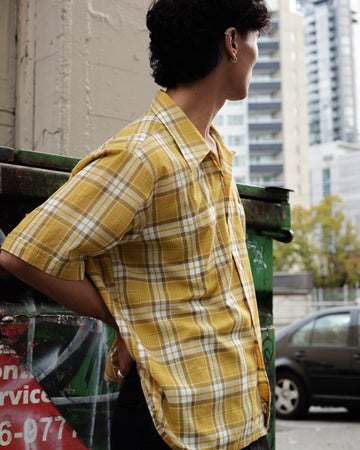 1960's Perma Prest Yellow Plaid Button Up
