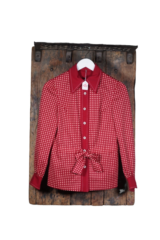 Red Polka Dot Blouse With Collar Size M