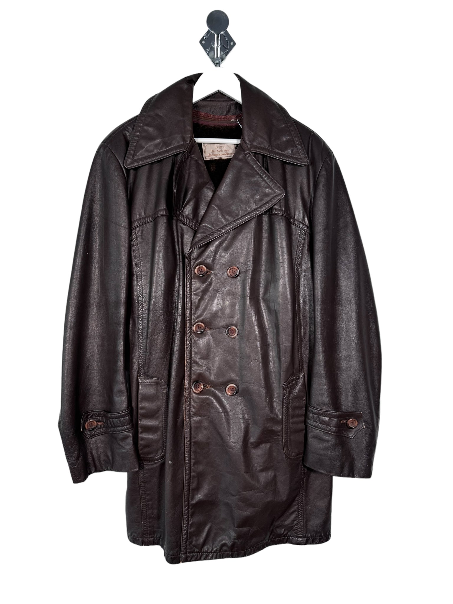 sears brown leather coat faux fur