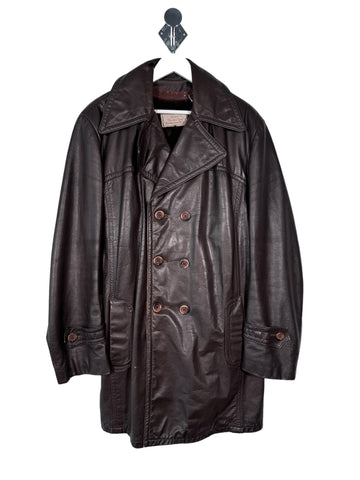 sears brown leather coat faux fur