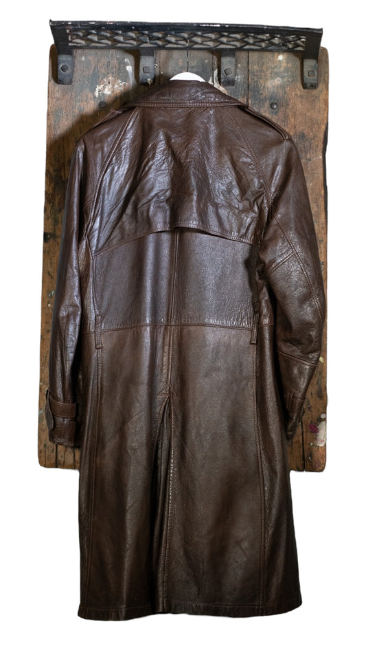 House of Peerless Brown Leather Trench Coat