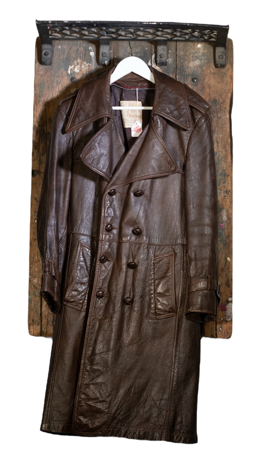 House of Peerless Brown Leather Trench Coat
